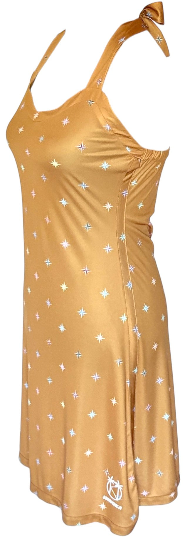FIDJI - Robe à nouer sans poches - Ocre avec roses des vents - Tenue de Plage