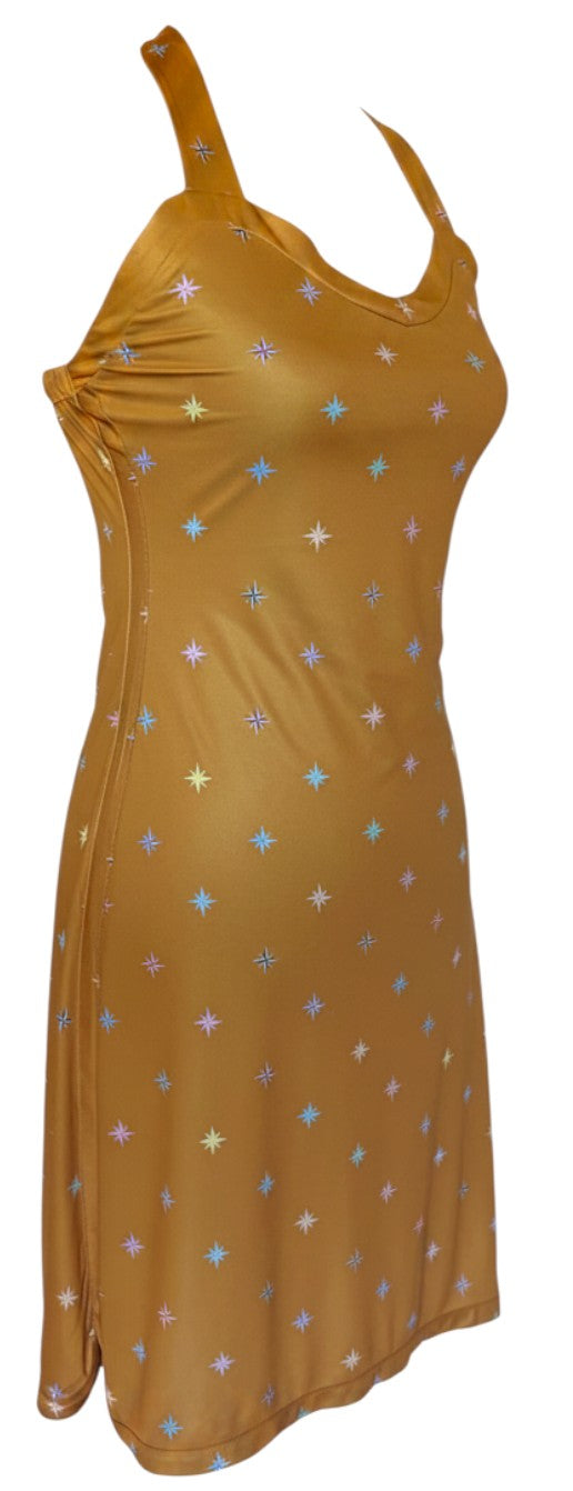 FIDJI - Robe à nouer sans poches - Ocre avec roses des vents - Tenue de Plage