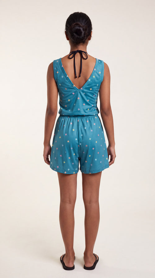 Combishort Capri Plongeant Bleu Gentiane porté, vue dos