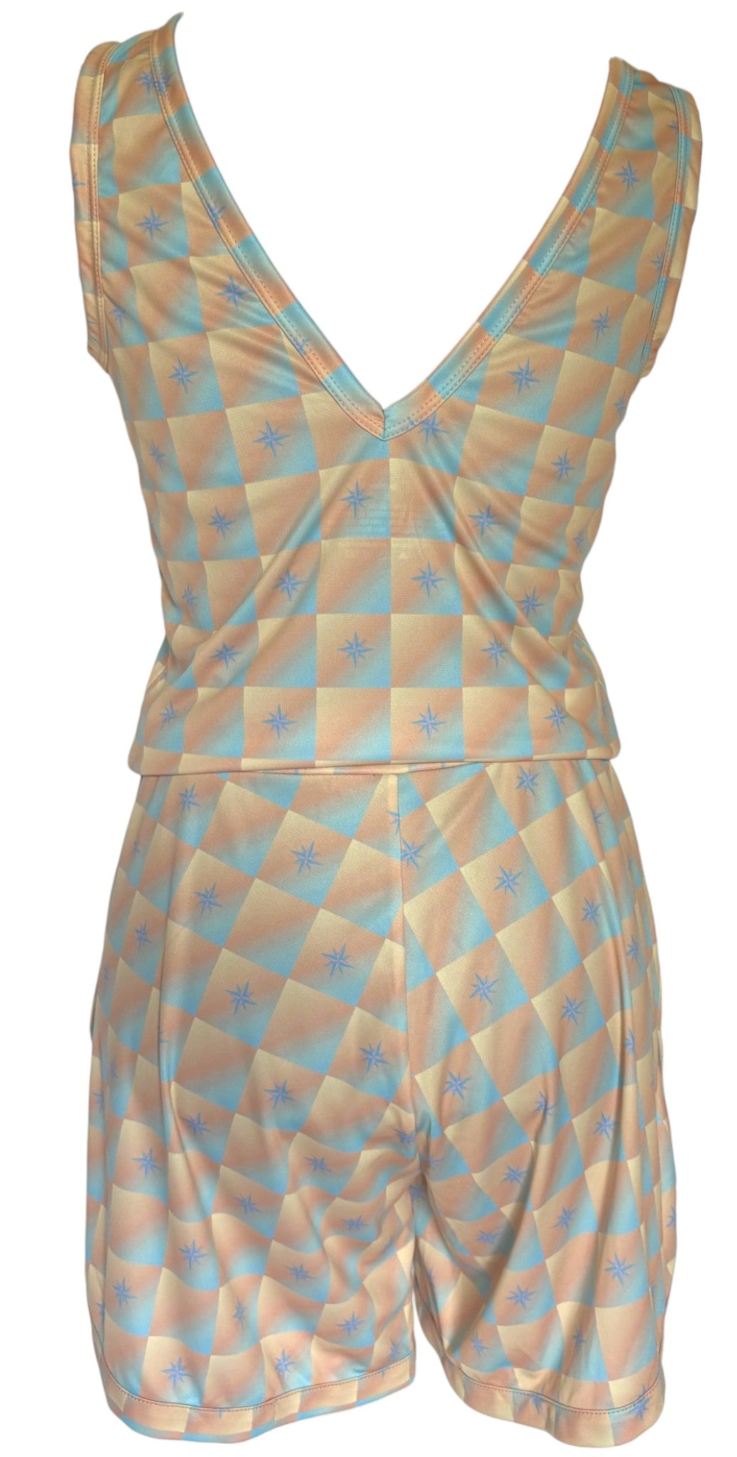 Combishort Capri Plongeant Pastel Étoiles à plat, vue dos