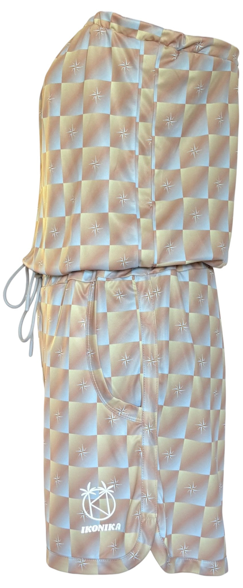Combishort Ibiza Bleu Marron Étoiles, détail logo