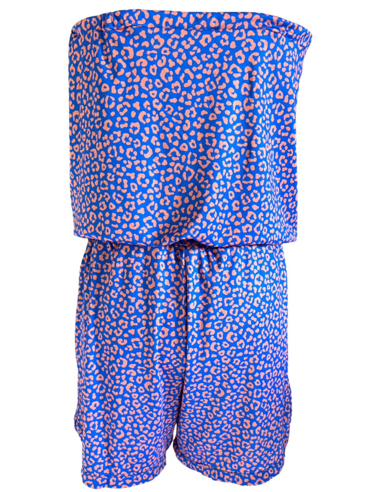 Combishort Ibiza Léopard Orange Fond Bleu à plat, vue dos