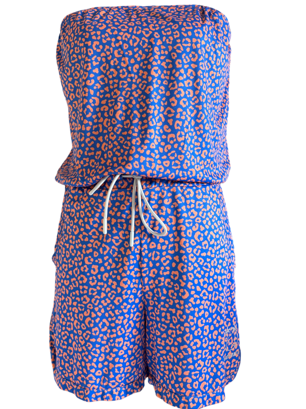 Combishort Ibiza Léopard Orange Fond Bleu à plat, vue face