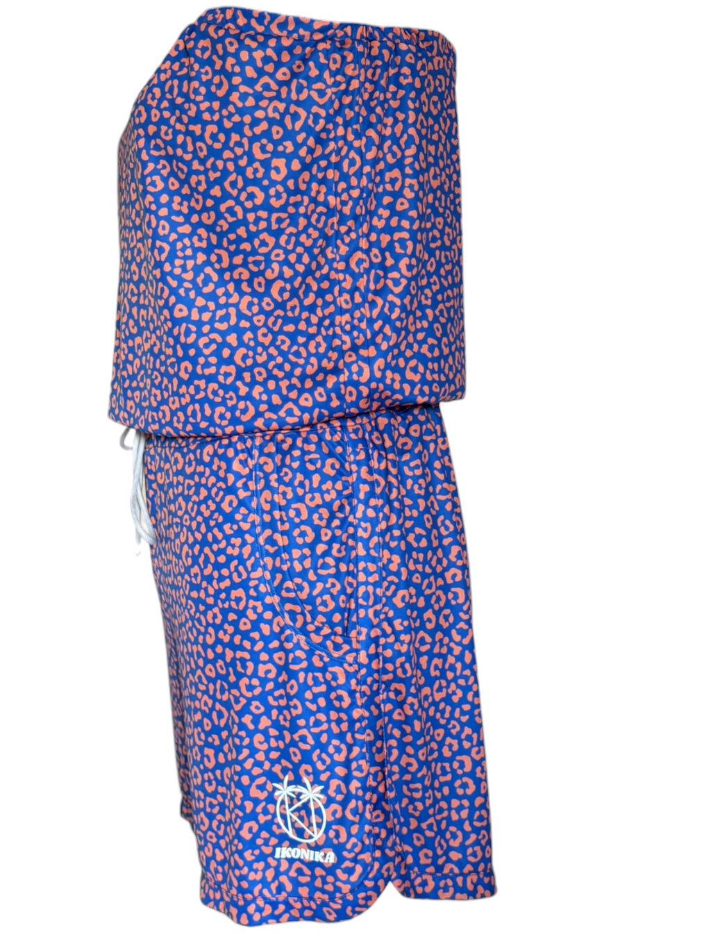Combishort Ibiza Léopard Orange Fond Bleu, détail logo