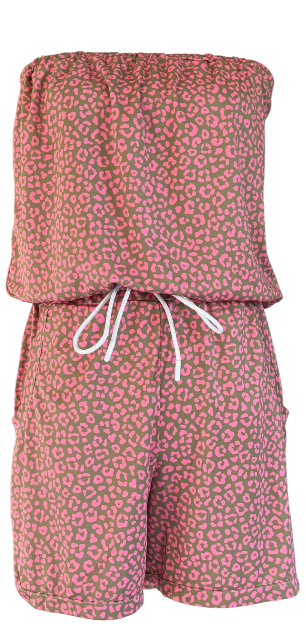 Combishort Ibiza Léopard Rose Fond Kaki à plat, vue face