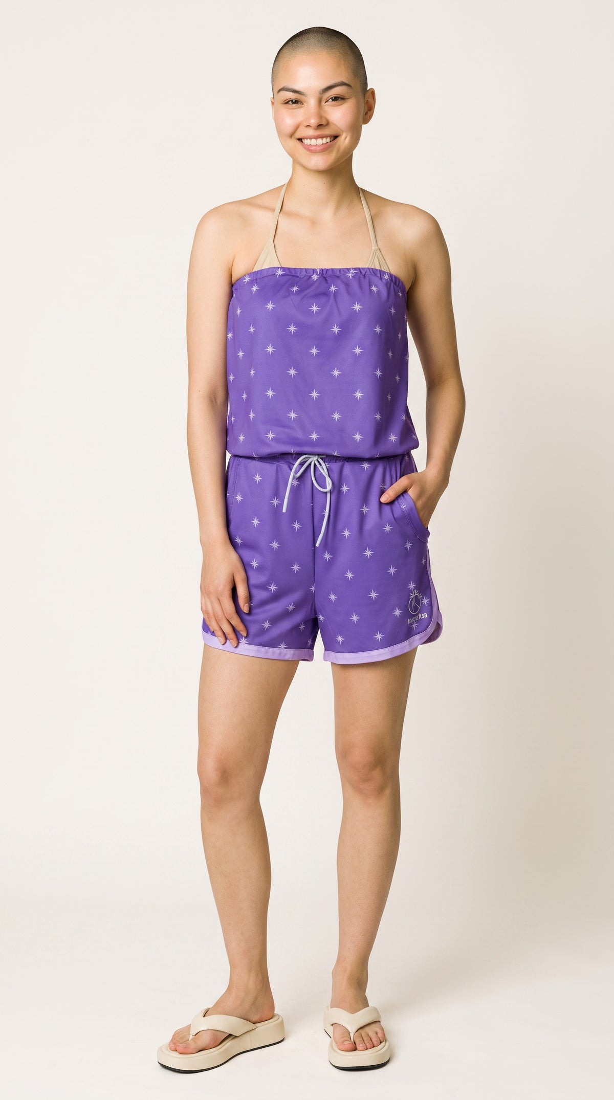 Combishort Ibiza Violet Étoiles porté, vue face