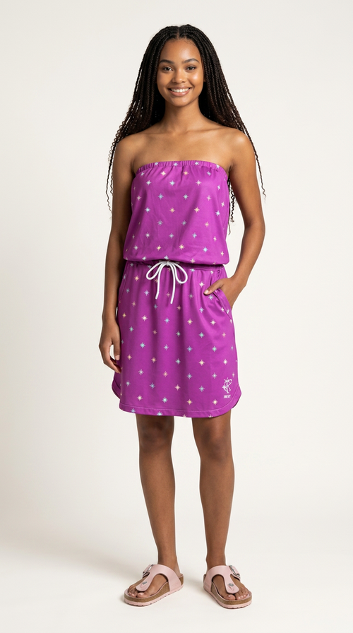 Robe Bali Bordeaux Étoiles portée sans bikini, vue face