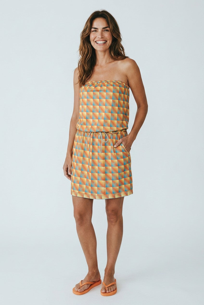 Robe Bali Vert Orange portée, vue face