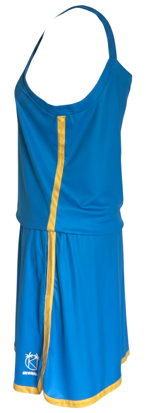 Robe Phuket Bleu Électrique à plat, vue 3/4 dos avec logo