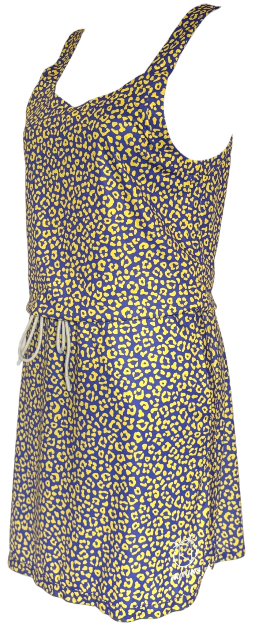 Robe Phuket Léopard Jaune Fond Violet à plat, vue 3/4 gauche