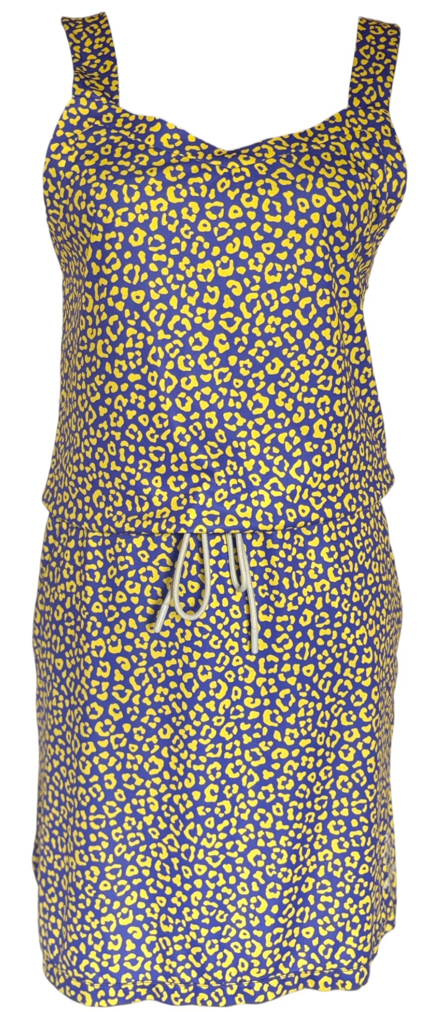 Robe Phuket Léopard Jaune Fond Violet à plat, vue face