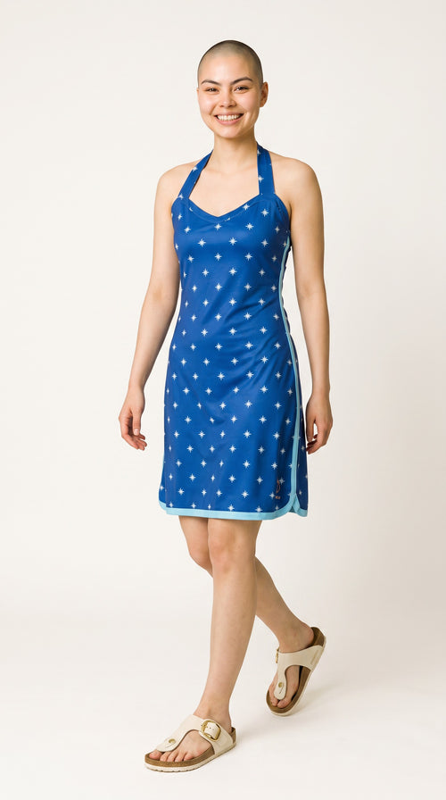 Robe Fidji Bleu Marine Étoiles portée, vue face