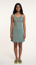 Robe Fidji Léopard Abricot Fond Vert portée, vue face