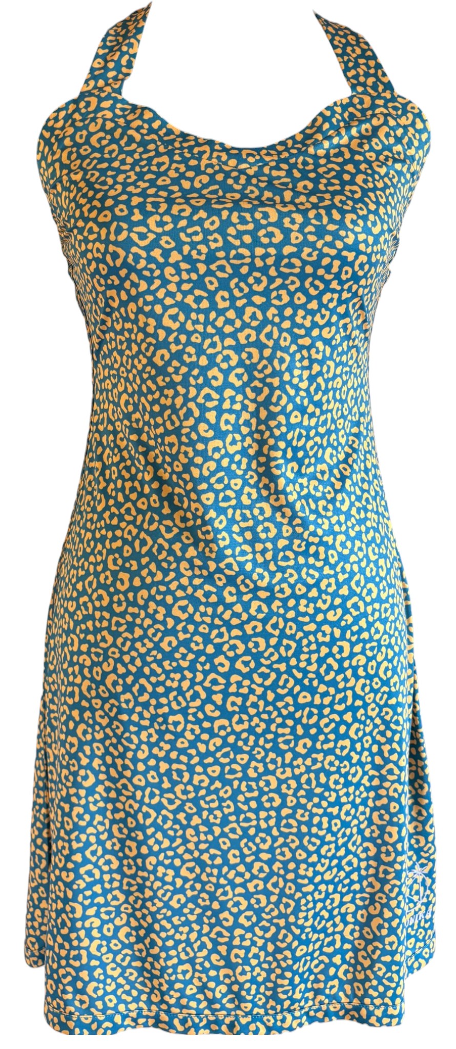 Robe Fidji Léopard Abricot Fond Vert à plat, vue face