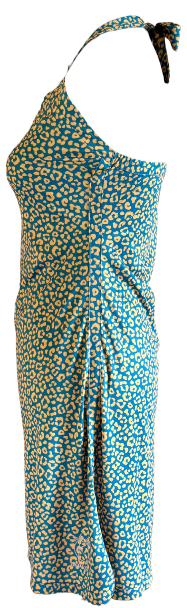 Robe Fidji Léopard Abricot Fond Vert à plat, vue latérale gauche