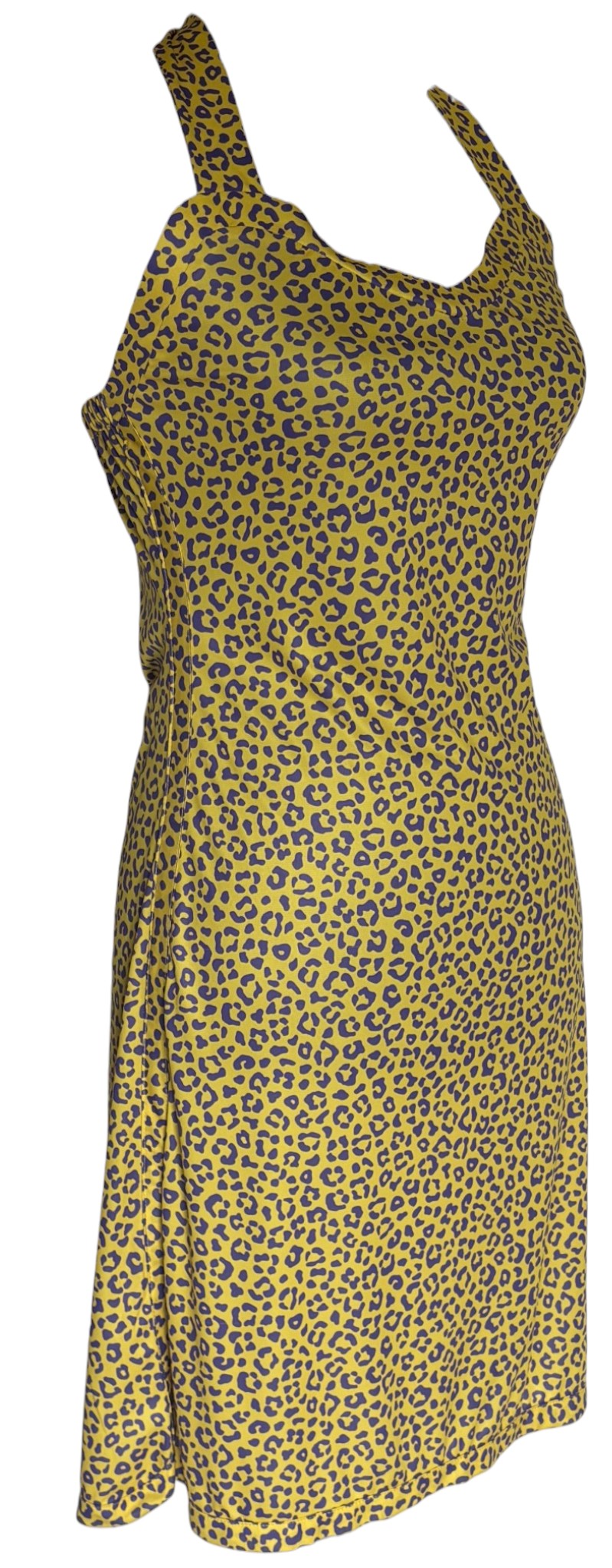 Robe Fidji Léopard Violet Fond Jaune à plat, vue 3/4 droite