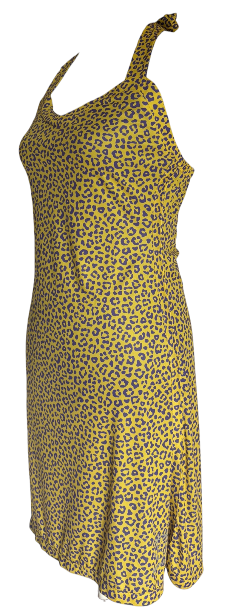 Robe Fidji Léopard Violet Fond Jaune à plat, vue 3/4 gauche