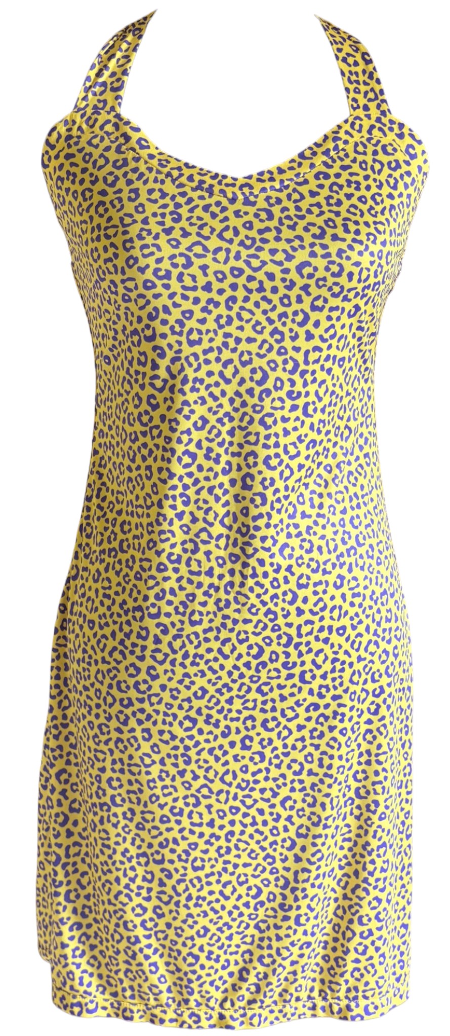 Robe Fidji Léopard Violet Fond Jaune à plat, vue face