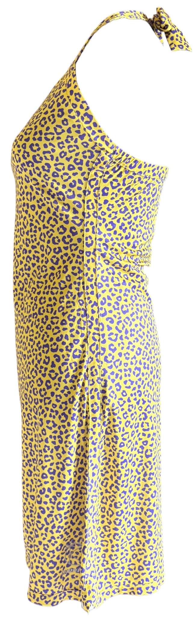 Robe Fidji Léopard Violet Fond Jaune à plat, vue latérale gauche