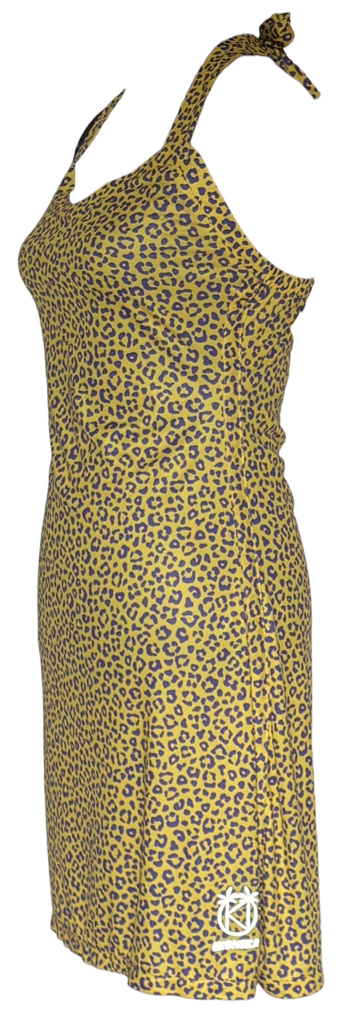 Robe Fidji Léopard Violet Fond Jaune, détail logo