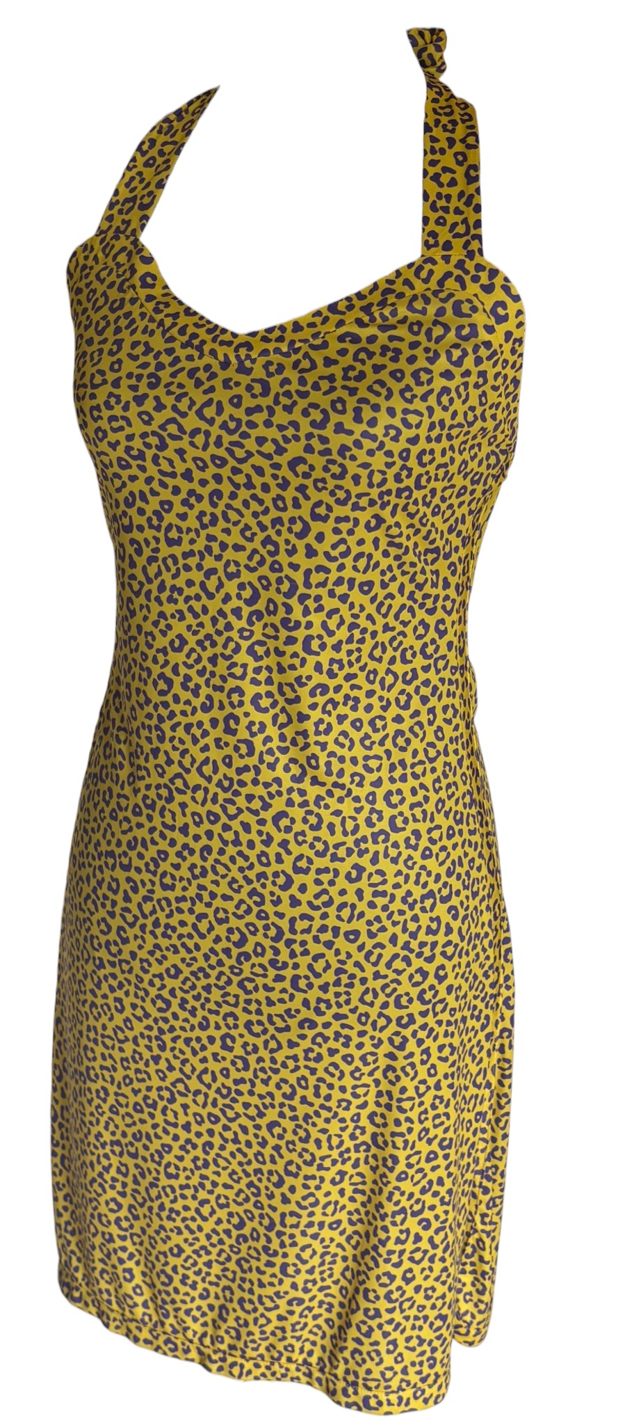 Robe Fidji Léopard Violet Fond Jaune à plat, vue plongeante