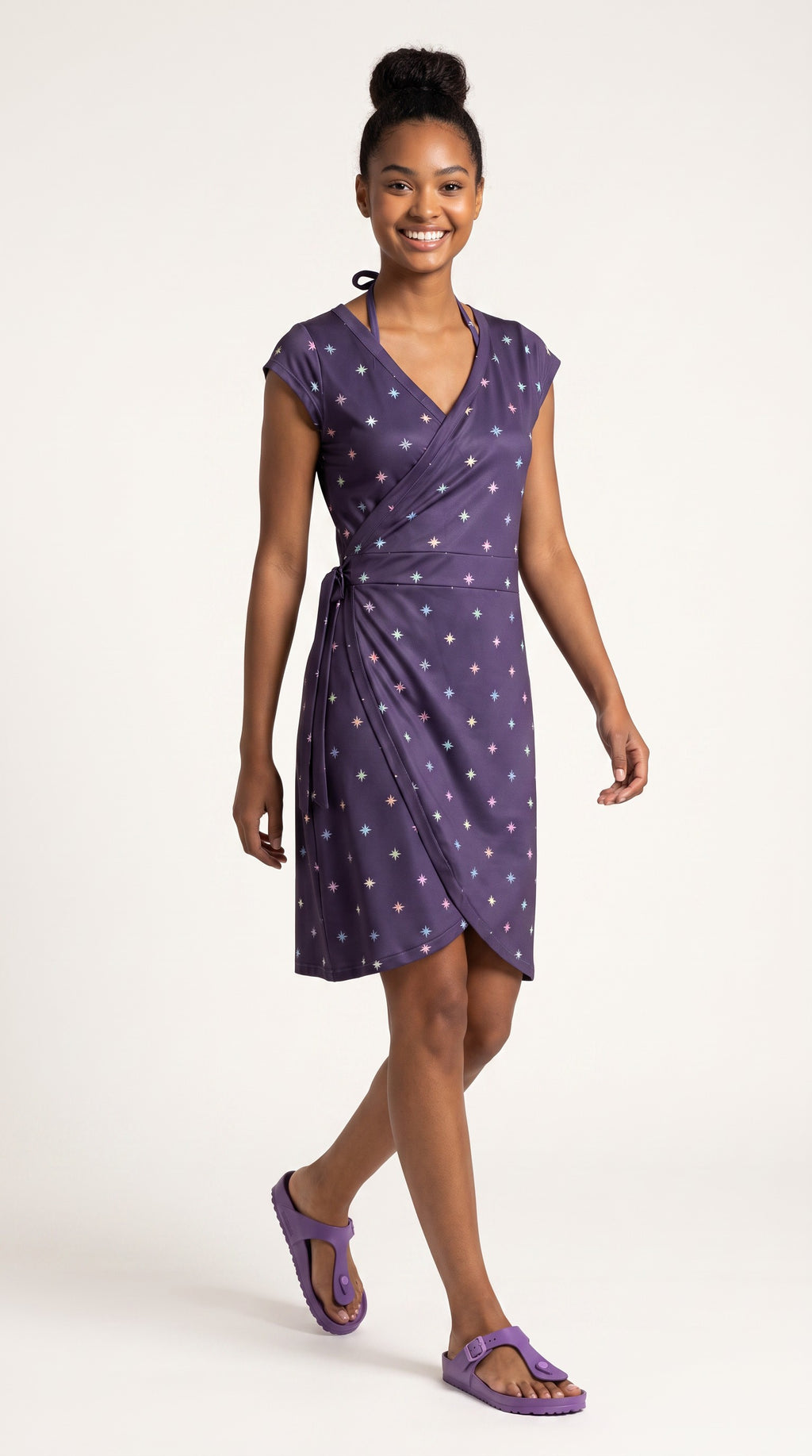 Robe Maui Aubergine Étoiles portée, vue face