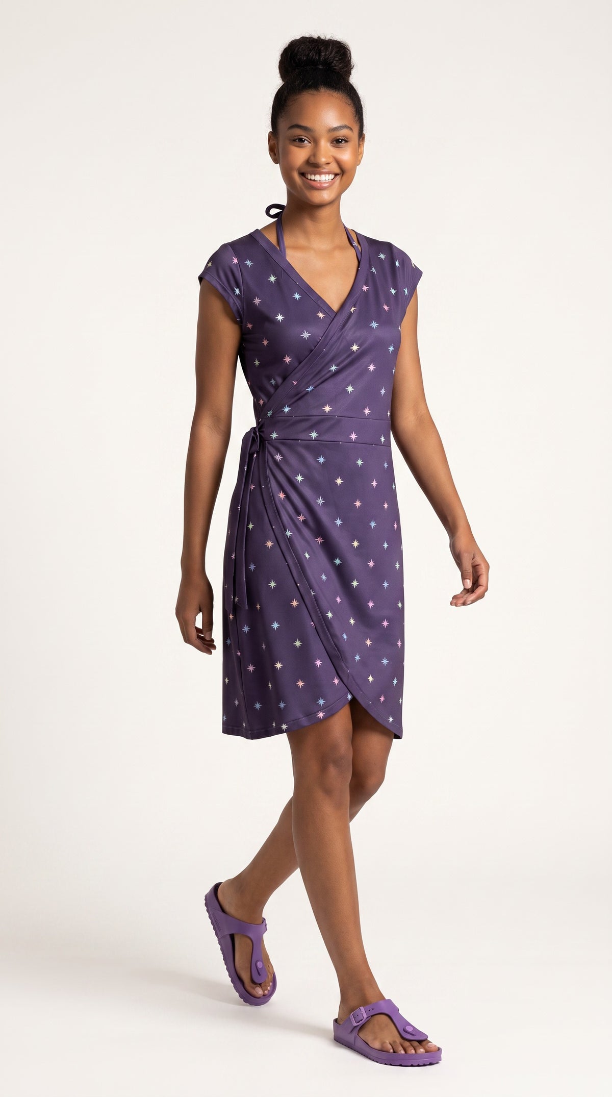 Robe Maui Aubergine Étoiles portée, vue face