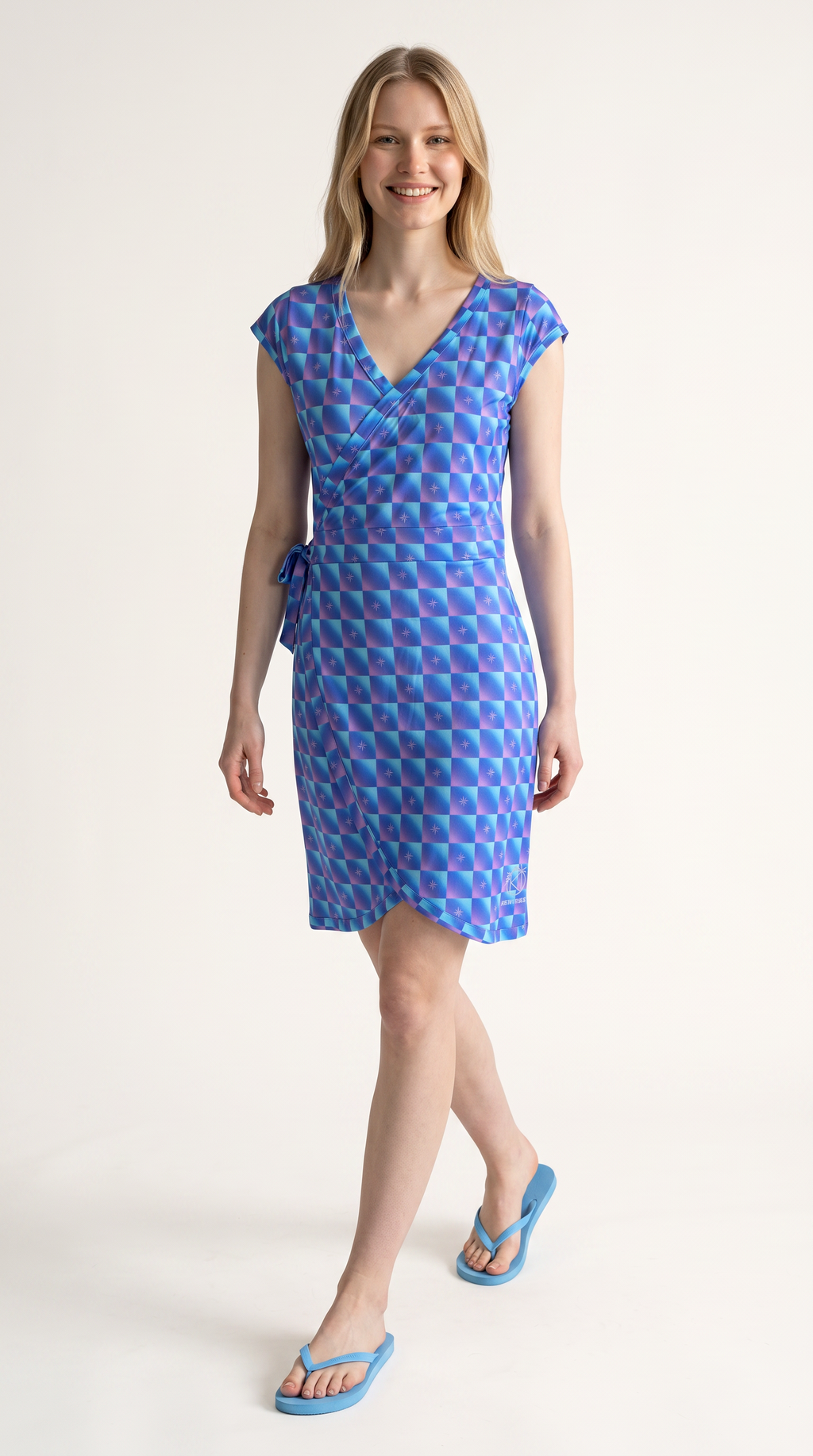 Robe Maui Rose Bleu Étoiles portée, vue face